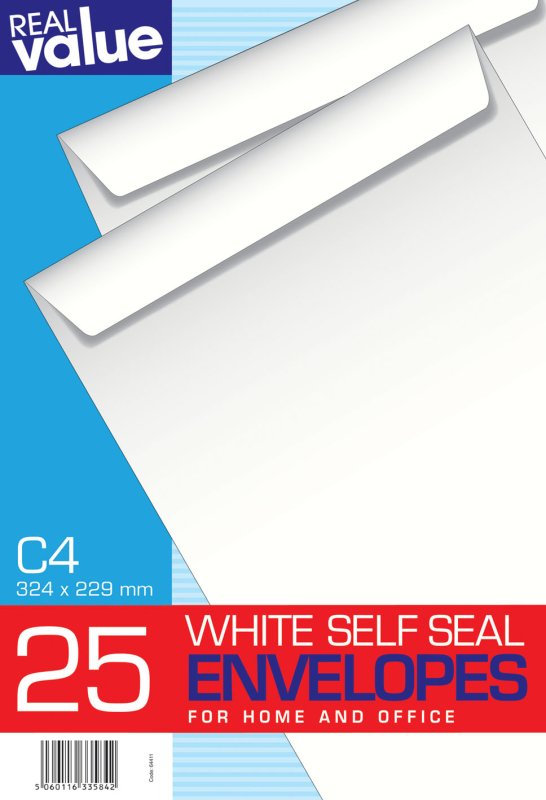 C4 White S/Seal Envelopes (pk of 10)