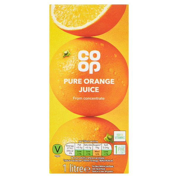 BULK Co Op Pure Orange Juice 1Ltr x12