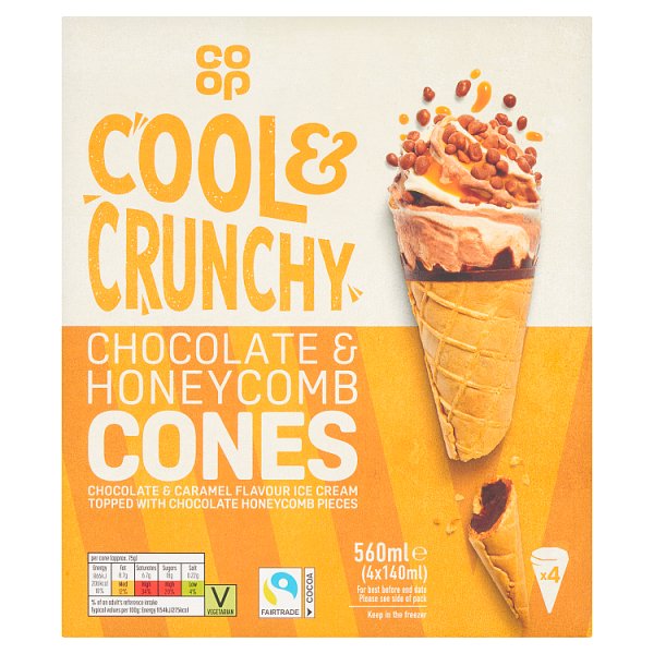 Co op Chocolate Honeycomb Swirl Top Cones 4pk