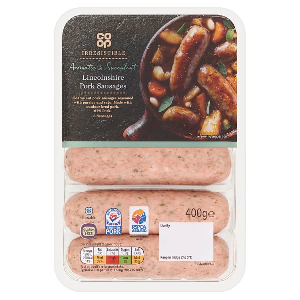 Co-op Irresistible Lincolnshire Sausages GF 400g 2F6