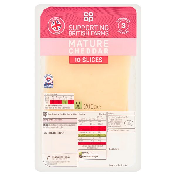 Co Op British Mature Cheddar Slices 200g