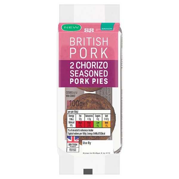 Co Op 2 x Chorizo Seasoned Pork Pie 100g