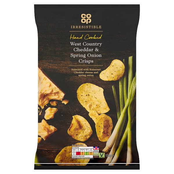 Co Op Irresistible West Country Cheddar & Spring Onion Crisps 150g