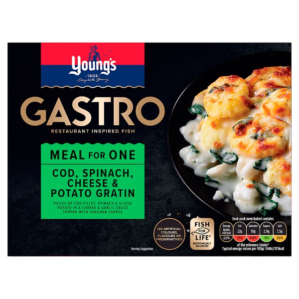 Youngs Gastro Cod Spinach & Cheese Potato Gratin