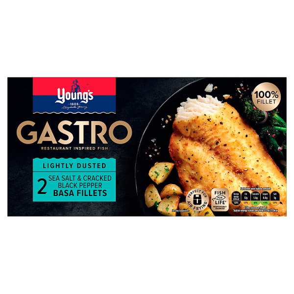 Youngs Gastro Lightly Dusted 2 Sea Salt Cracked Black Pepper Basa Fillets 310g