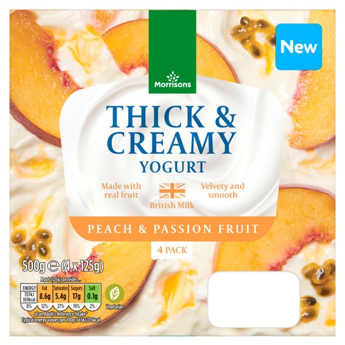 Morrisons Thick & Super Creamy Peach & Passion Fruit Yoghurt 4 x 125g