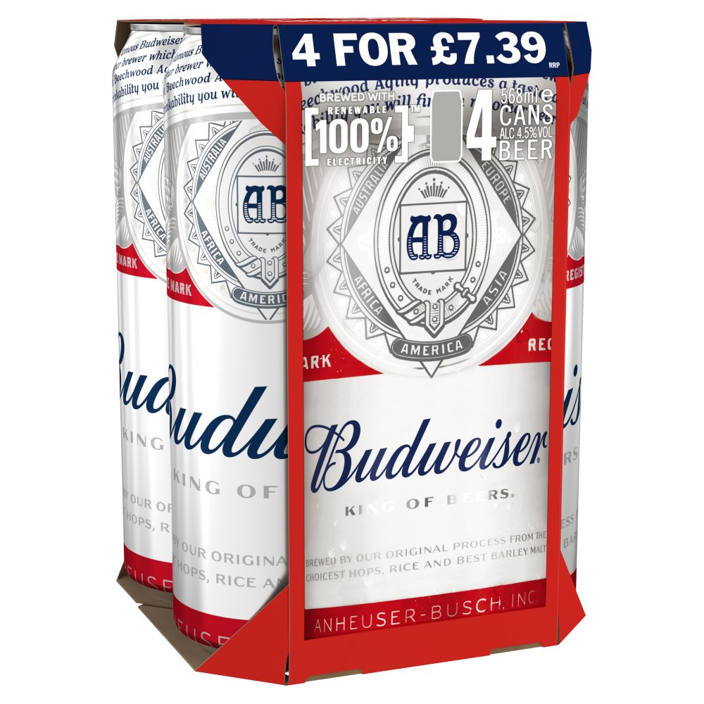 Budweiser 4 x 568ml 4.5%