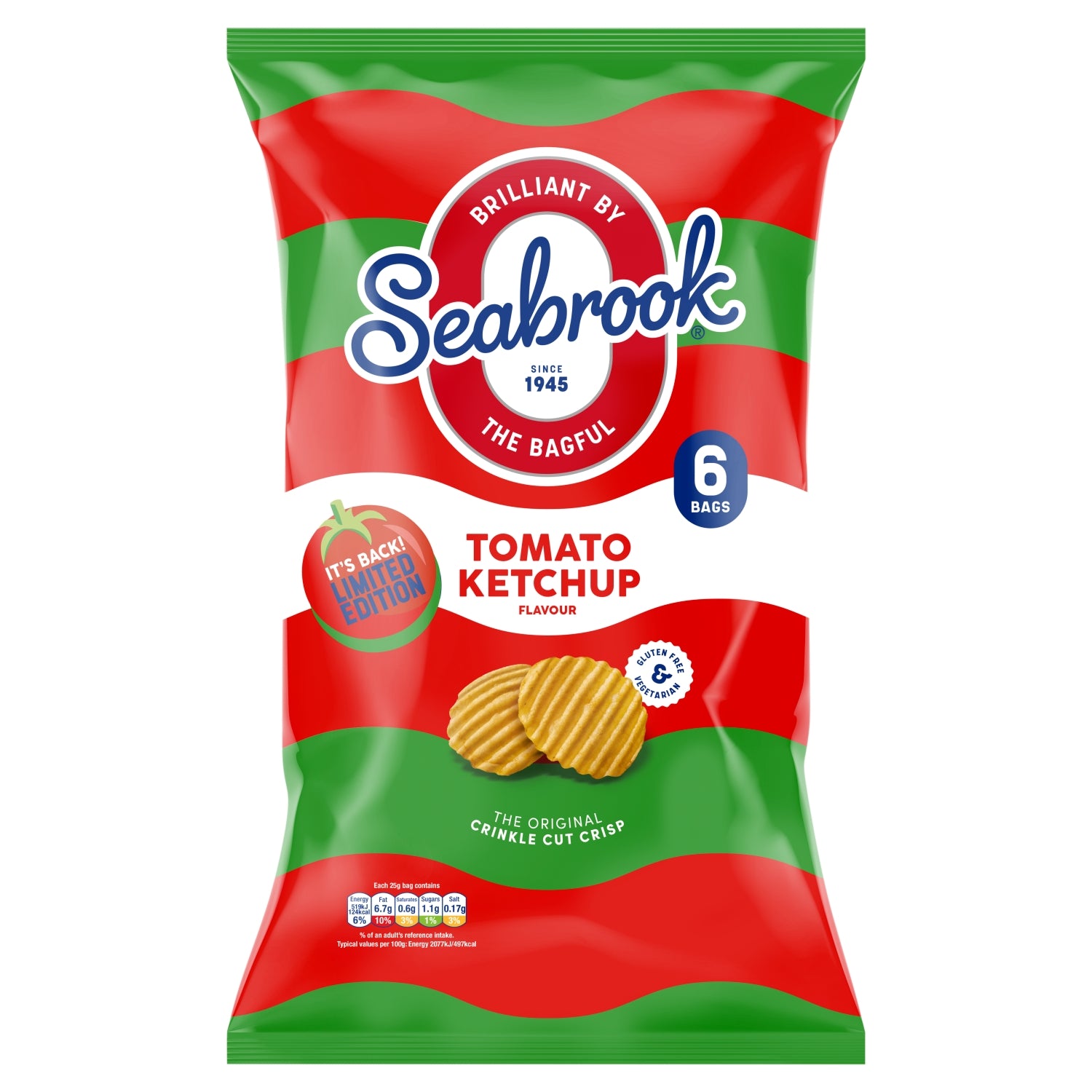 Seabrook Crinkle Cut Tomato Ketchup 6 x 25g