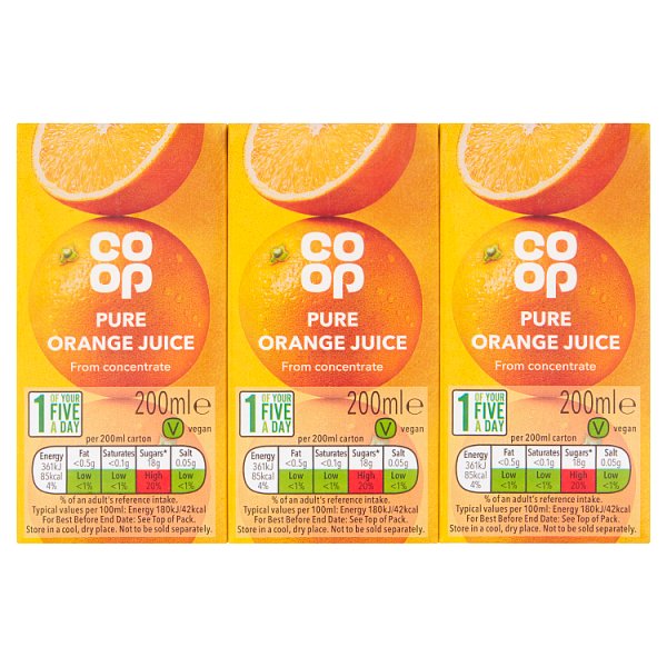 BULK Co Op Pure Orange Juice 3x200ml x9