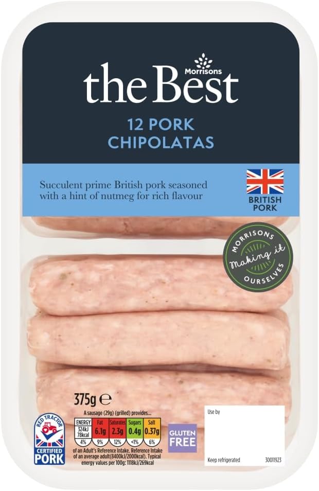 Morrisons The Best 12 Gluten Free Pork Chipolata Sausages 375g