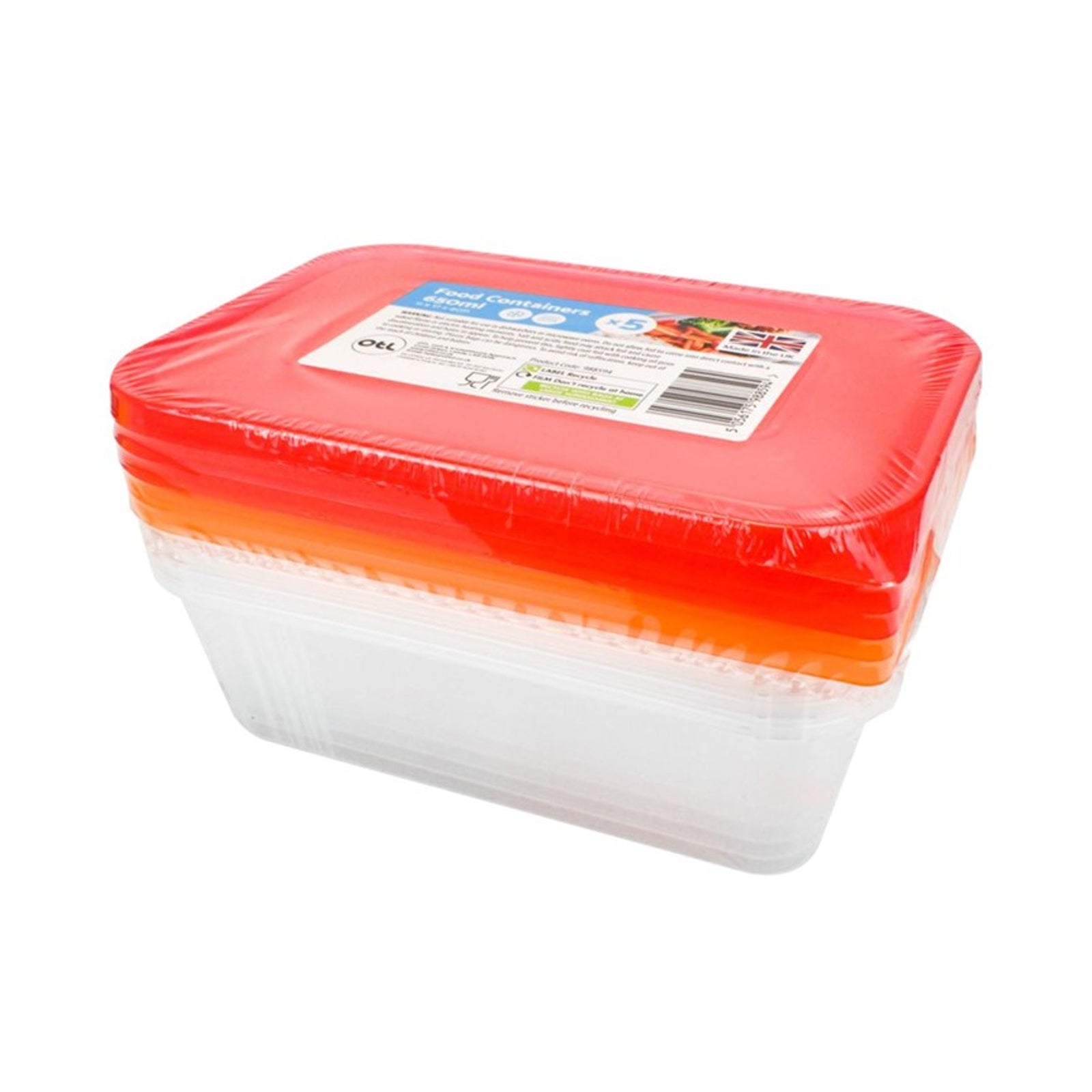 Micro / Freezer Containers 650ml Coloured Lids Pk 5