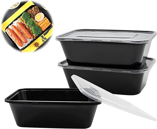 Micro / Food Storage Containers, 750ml Black w Clear Lid pk 10