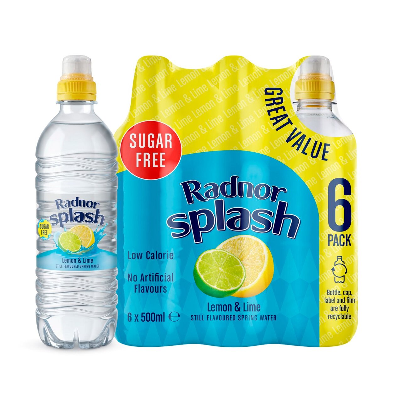 Radnor Splash Still Spring Water Lemon & Lime 500ml 6pk