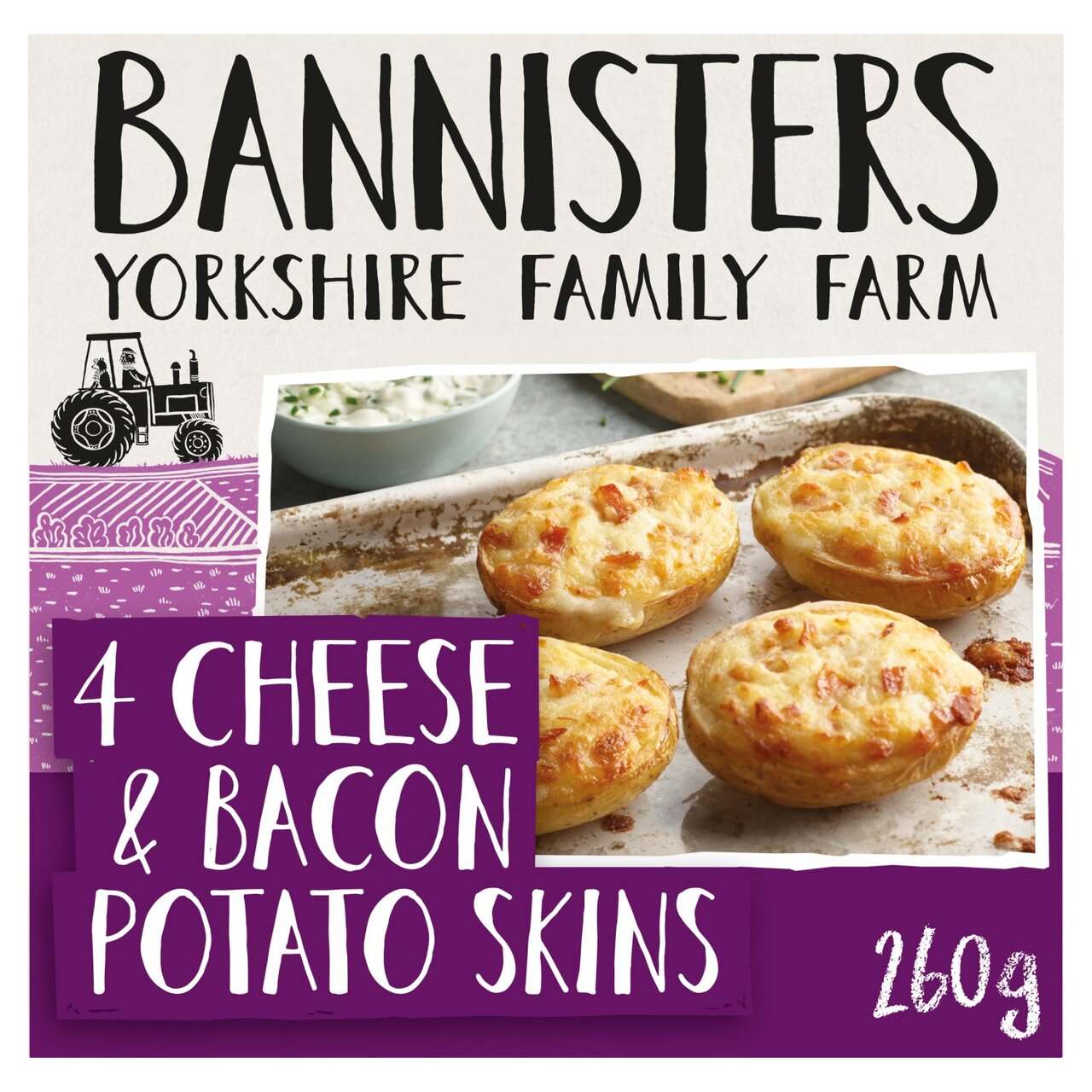 Bannisters Farm Potato Skins Cheese & Smokey Bacon 4pk