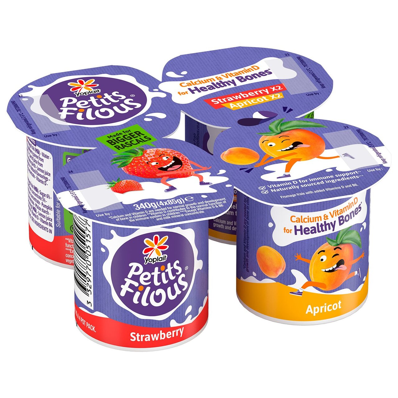 Petits Filous Strawberry & Apricot Fromage Frais 4 x 85g