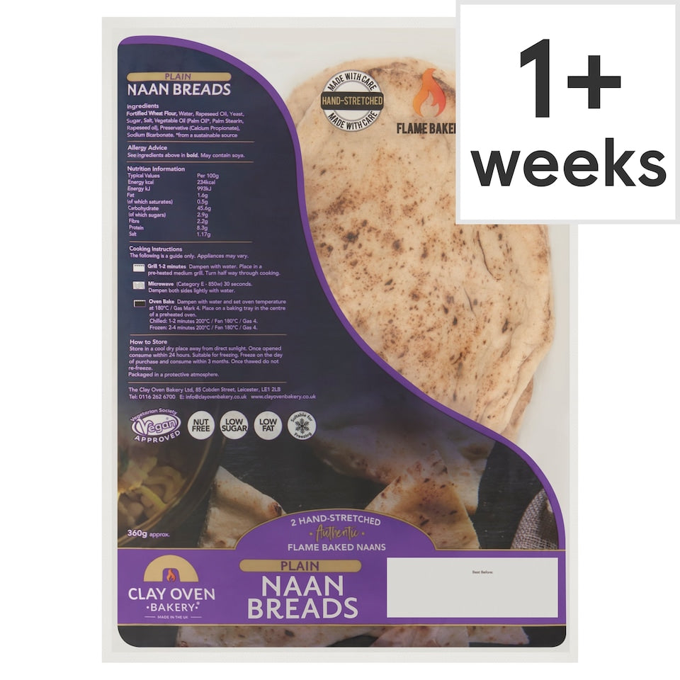 The Clay Oven Bakery 3 Plain Naan Bread 300g