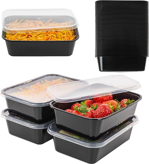 Micro / Food Storage Containers 650ml Black w Clear Lid Pk 10