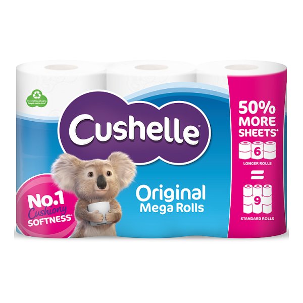Cushelle Original Toilet Tissue 6 = 9 Regular Rolls
