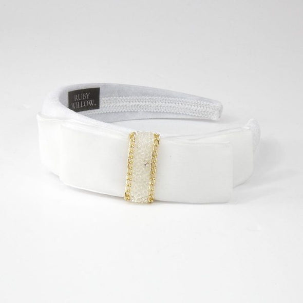 RW Hannah - White Velvet Crystal Bow Hairband