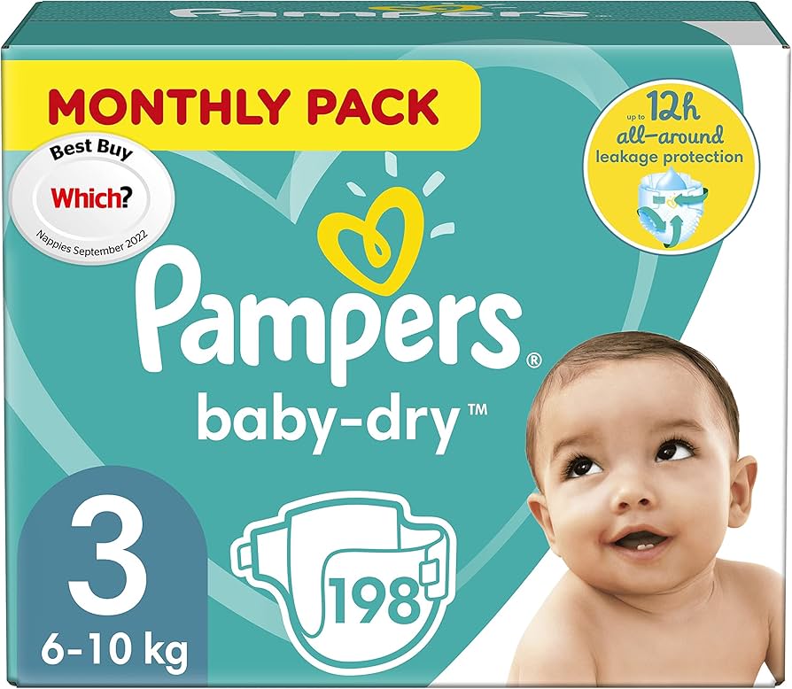 Pampers Nappies Baby Dry Size 3 198 pk