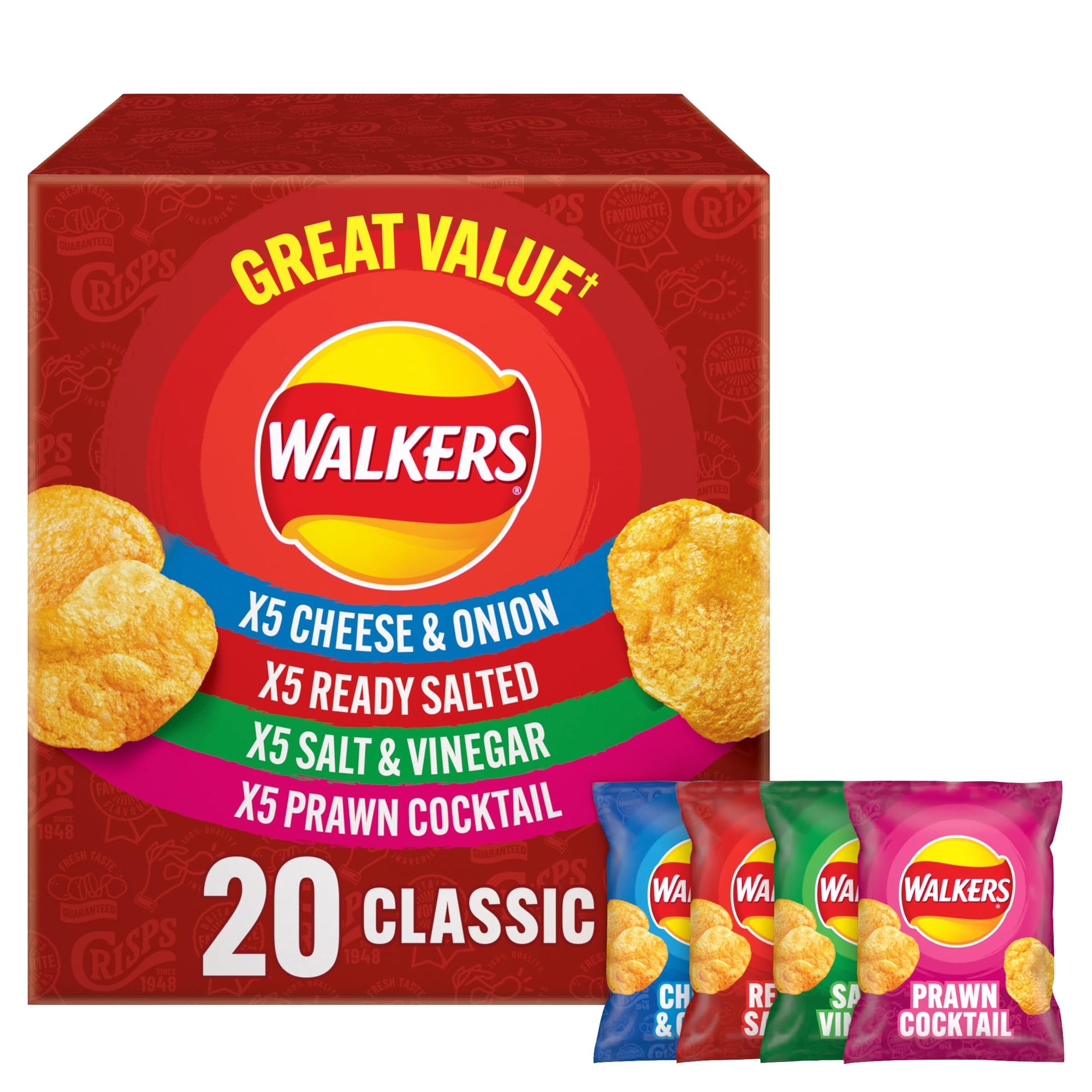 BULK Walkers Classic Variety Crisps Box 20x25g