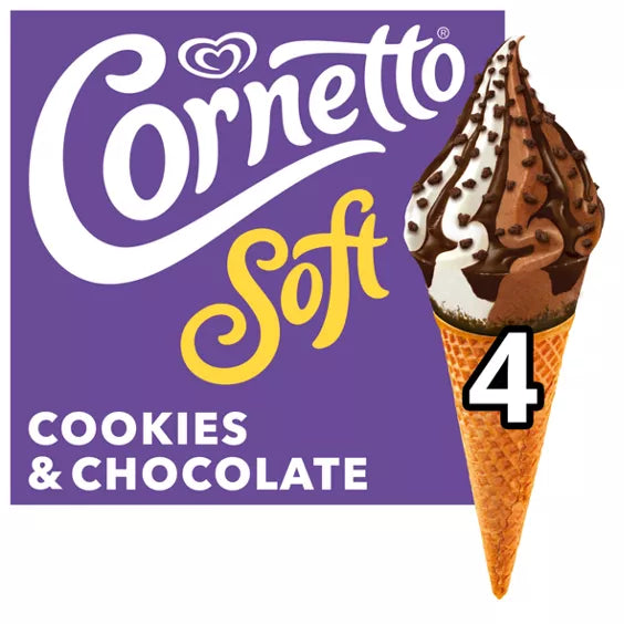 Walls Cornetto Soft Cookie & Chocolate Ice Cream Cones 4 x 140ml