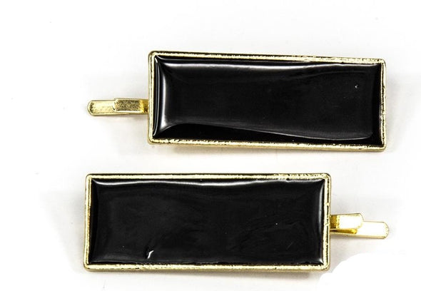 Ada - Black/Gold Rectangle Hair Slides