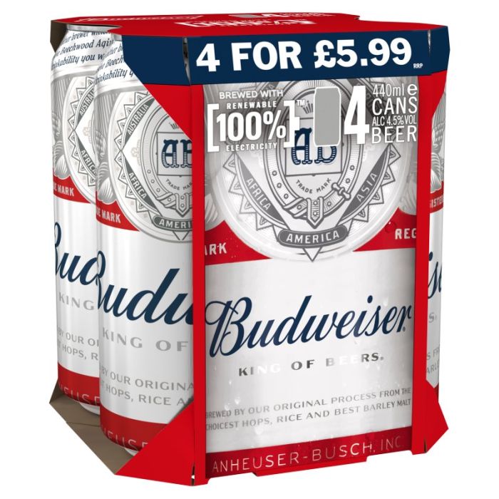 Budweiser Cans 4 x 440ml PM 5.99