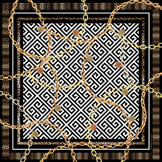 LV Scarf Caletta, Black/White/Gold 90x90cm