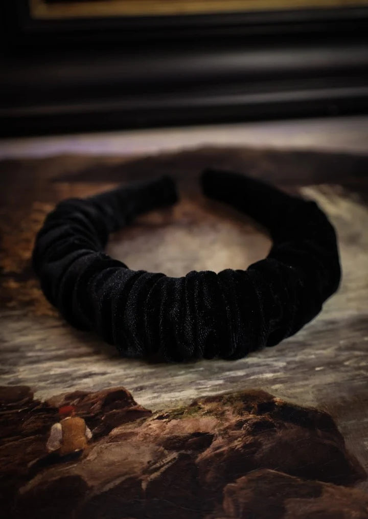 Clemency - Black Velvet Ruched Hairband