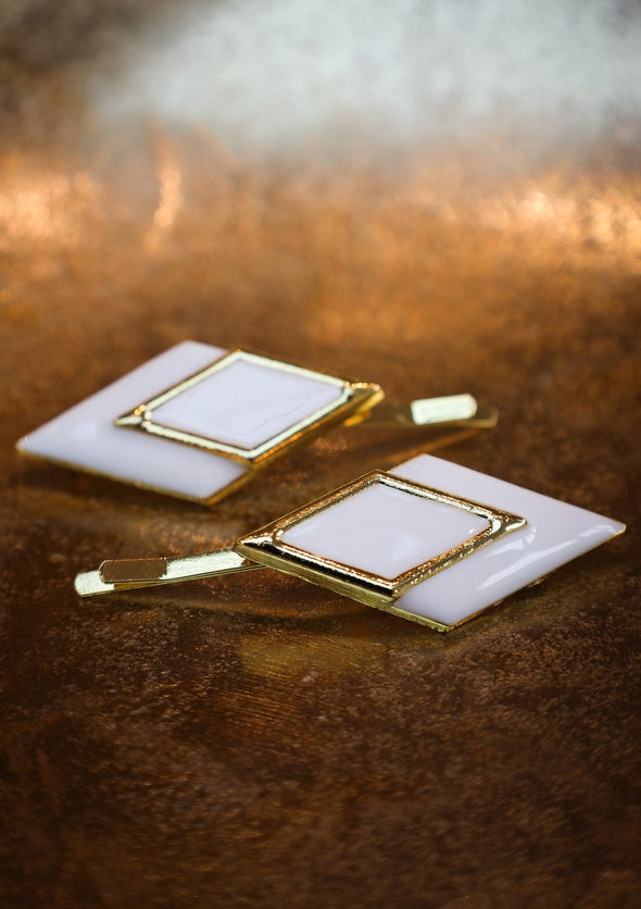 Eva - White & Gold Enamel Hair Slides