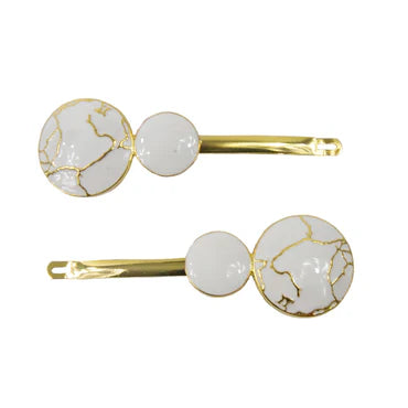 Alice - White Marble Circle Hair slides