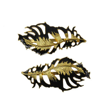 RW Jacinta Black/Gold Feather Hair Slides