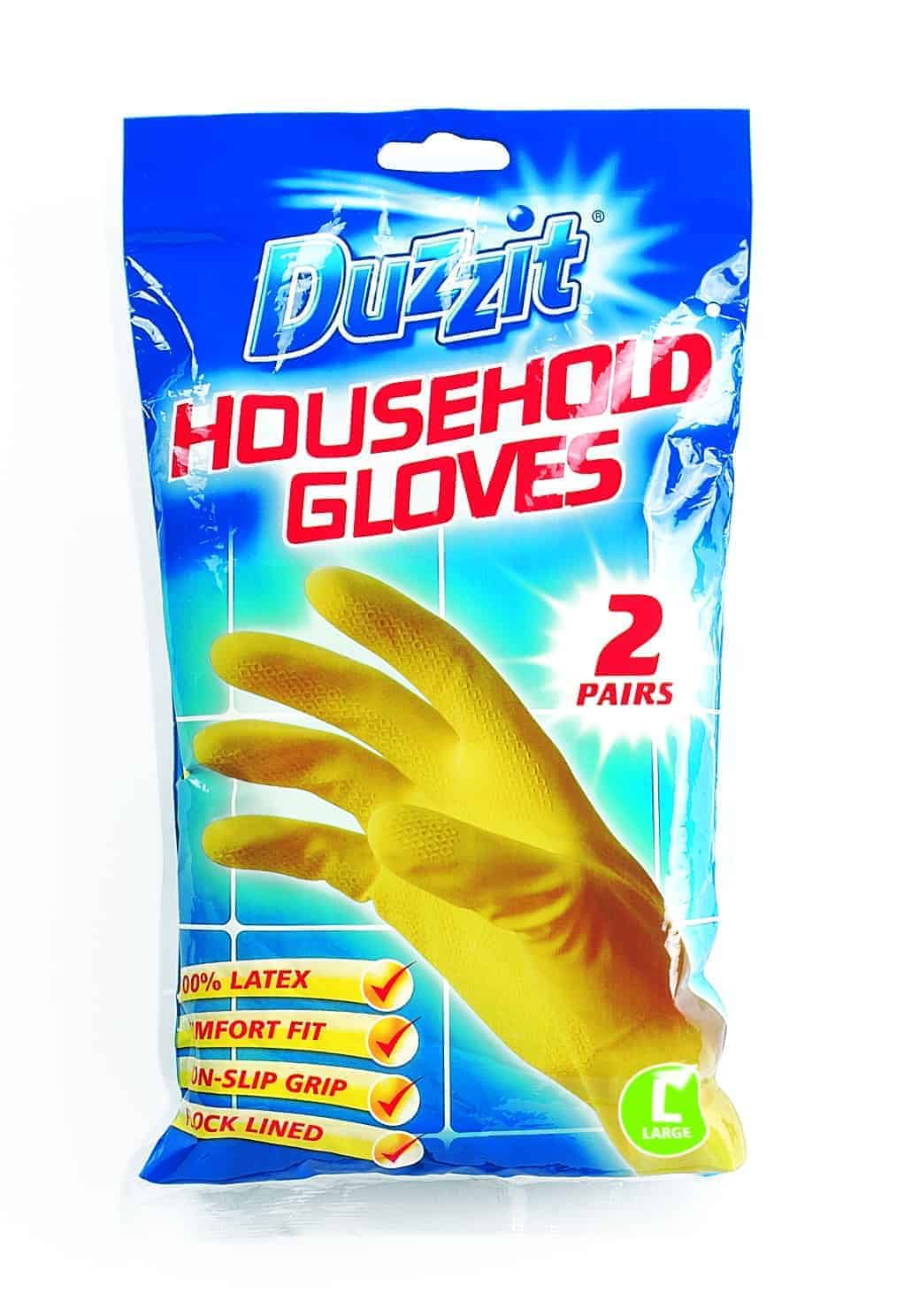 Duzzit Rubber Gloves Household Large 2 Pairs
