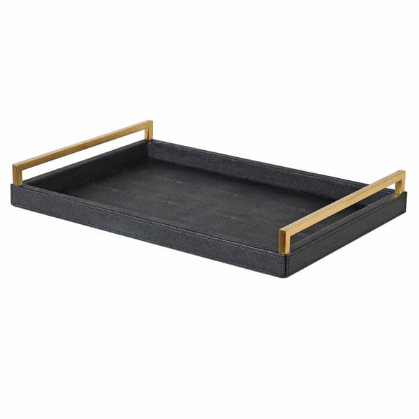 Black Faux Shagreen Tray with Handles