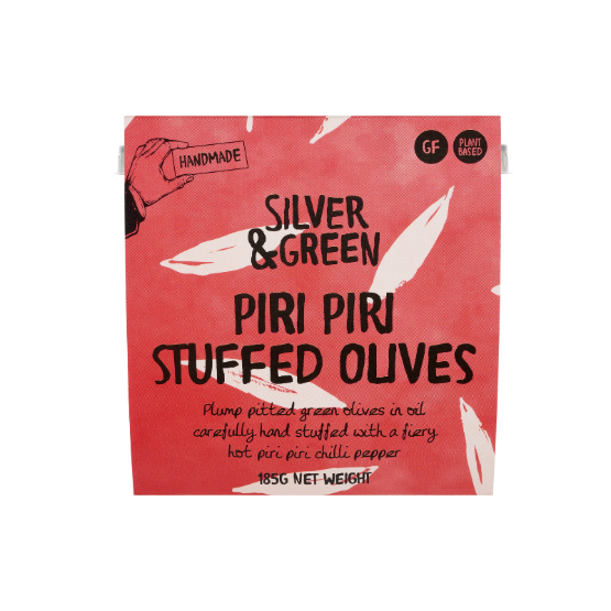 Silver & Green Piri Piri Olives 185g