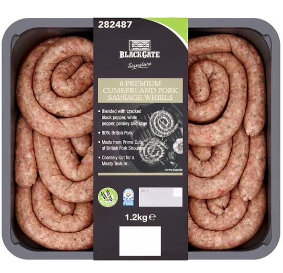 Blackgate Cumberland Pork Sausage Whirls, 1.2Kg.