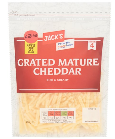 Jacks Grated Mature Cheddar 180g