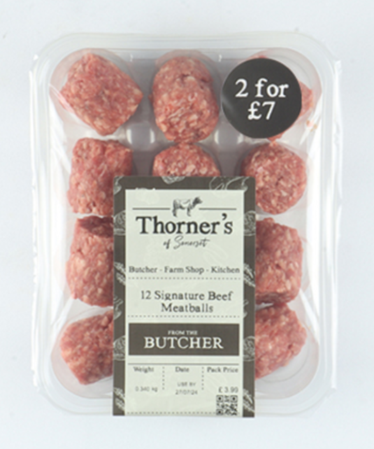 Thorner's Beef Meatballs x12, 2for£7, 340g