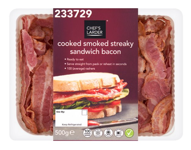 Chefs Larder Cooked Smoked Streaky Bacon 500g