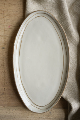 MW Hand Painted Breton Stripe Dish - Taupe