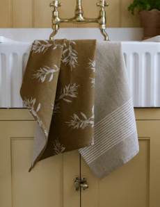 MW Olive Print & Stripe 2pk Tea Towel