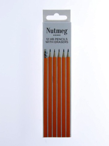 Nutmeg Wooden HB Pencil With Eraser Top 12pk