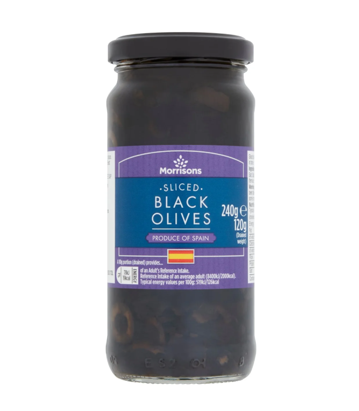 Morrisons Slice Black Olives In Brine 240g