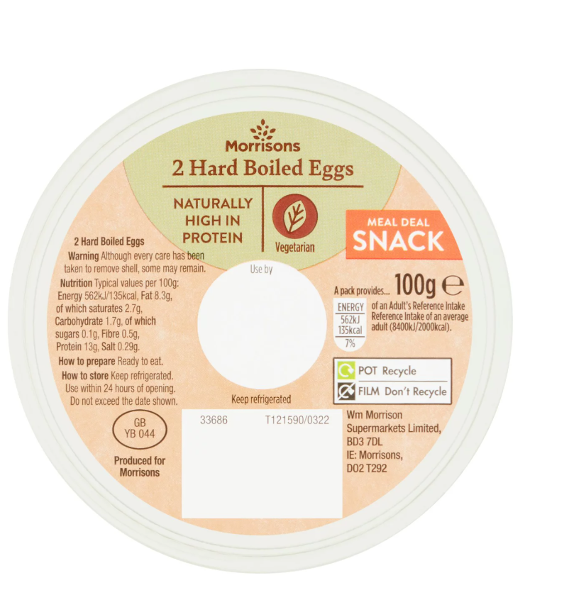 Morrisons 2 Hard Boiled Eggs 100g