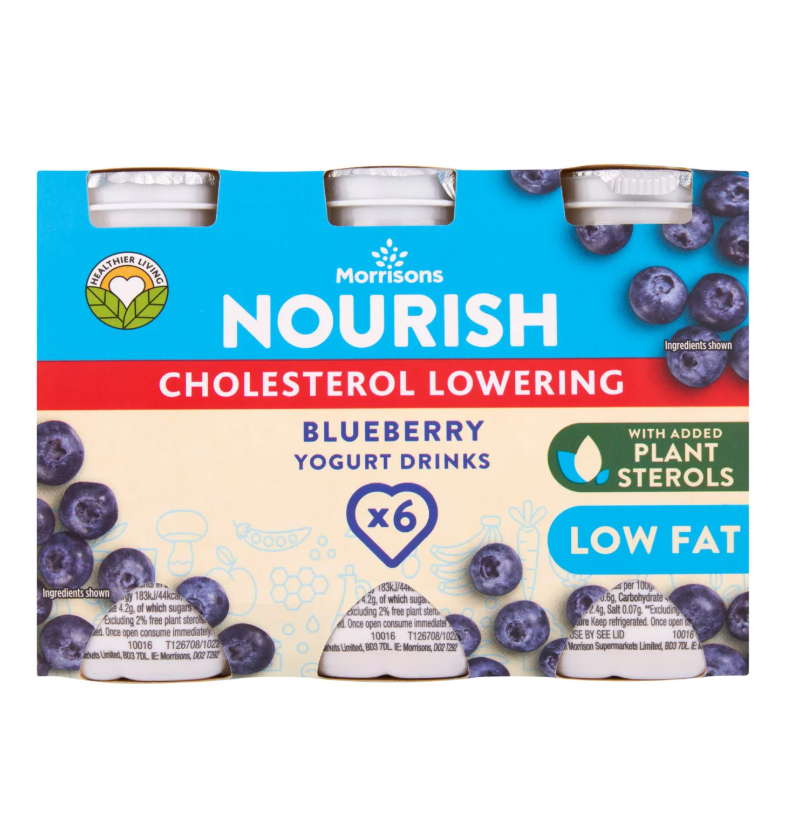 Morrisons Nourish Blueberry Cholesterol Drinks 6 x 100g