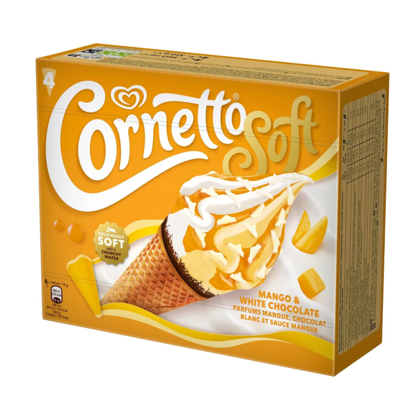Walls Cornetto Soft Mango & White Chocolate Ice Cream Cones 4 x 140ml