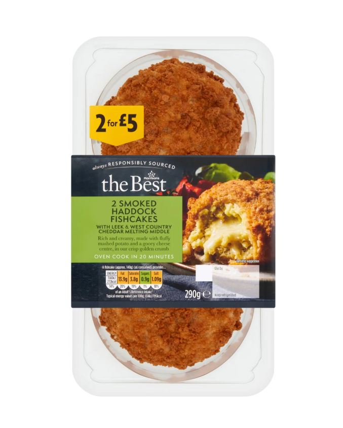 Morrisons The Best 2 Melt In Middle Smoked Haddock Fishcakes Leek Cheddar Sauce 290g