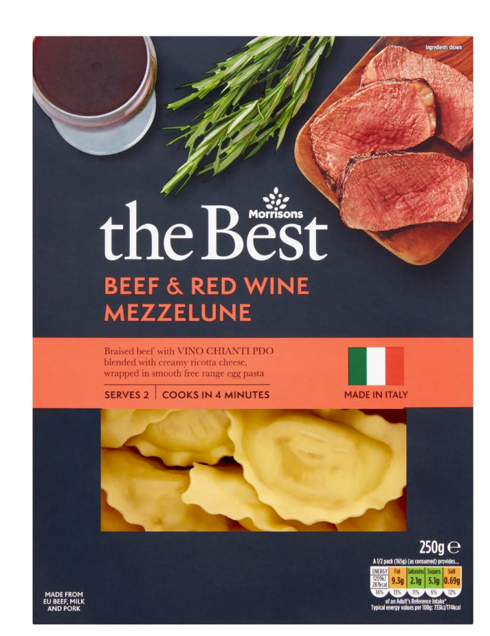 Morrisons The Best Beef & Red Wine Mezzalune Pasta 250g