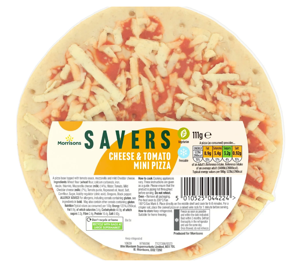 Morrisons Mini Cheese & Tomato Pizza 111g